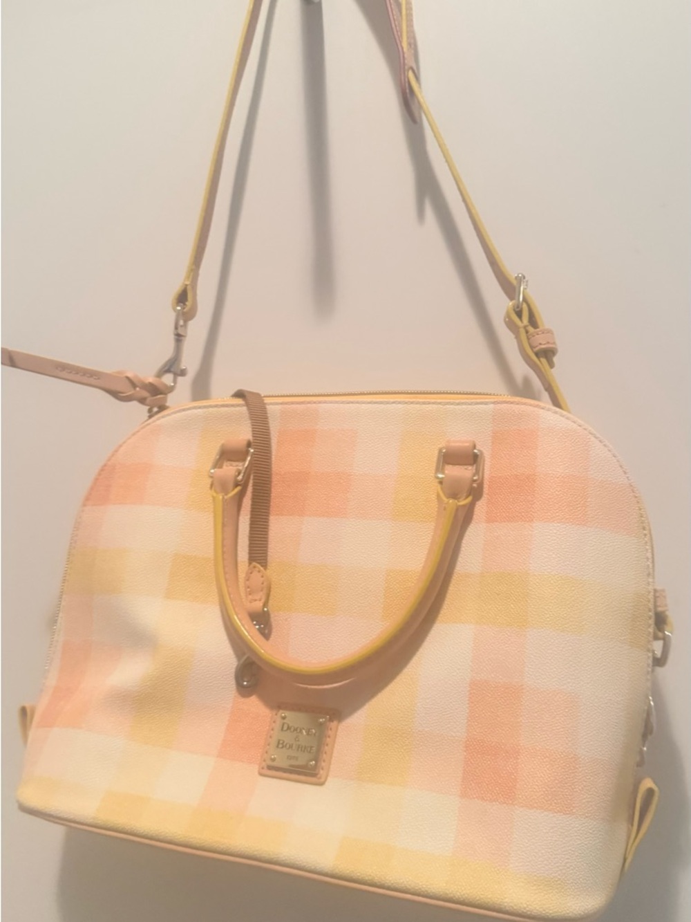 Dooney & Bourke..Women’s Checked Satchel Bag in Peach and Yellow NWOT - Picture 10 of 12